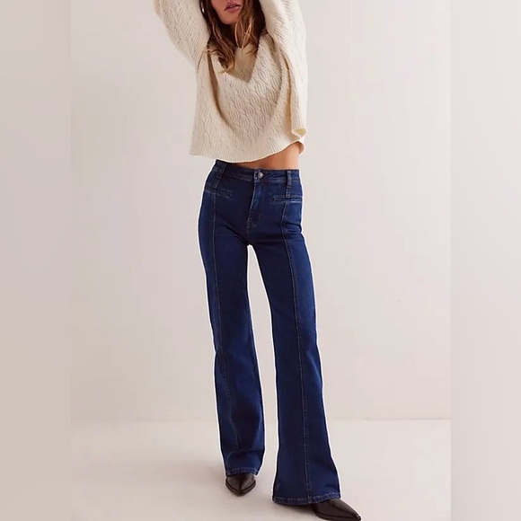 NWT Free People We The Free Firecracker Flare Jeans - holiday tartan- 26, 27, 28 - Picture 3 of 12